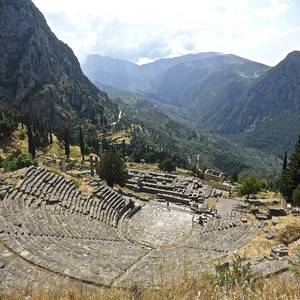Image by MemoryCatcher titled ’amphitheatre, roman, delphi’. Source: Pixabay
