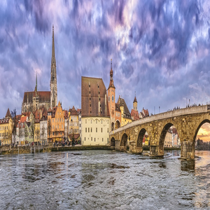 Image by FelixMittermeier titled ’regensburg, stone bridge, dom’. Source: Pixabay