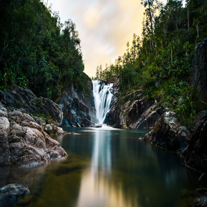 Image by RonaldPlett titled ’water falls, falls, sunset’. Source: Pixabay