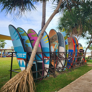Image by iampeuyja titled ’surfboards, resort, beach’. Source: Pixabay